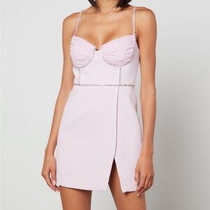 Self-Portrait Pink Crepe Crystal-Embellished Mini Dress